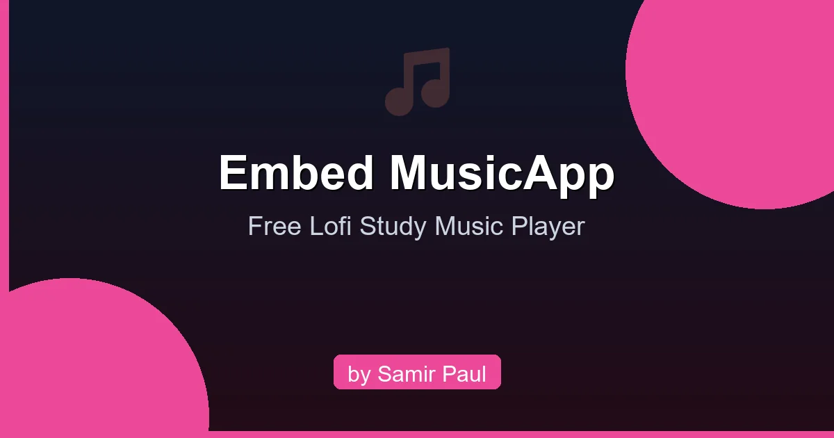 Free embeddable lofi music player for websites. Add relaxing study music to your site with a simple HTML iframe. Lightweight, responsive, and works on all platforms — perfect for productivity and focus.