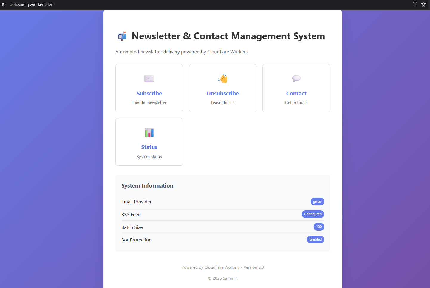 Newsletter and Contact Management System Homepage